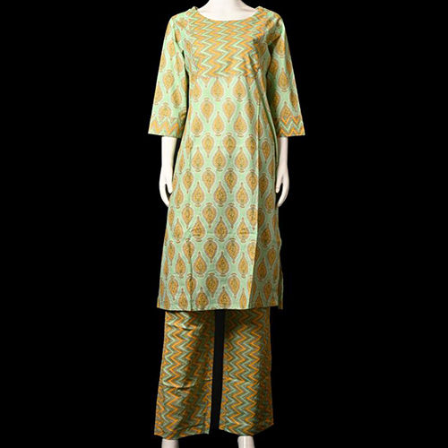 Washable Light Green Top And Bottom Kurti Set