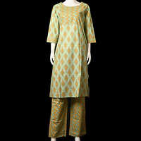 Light Green Top And Bottom Kurti Set