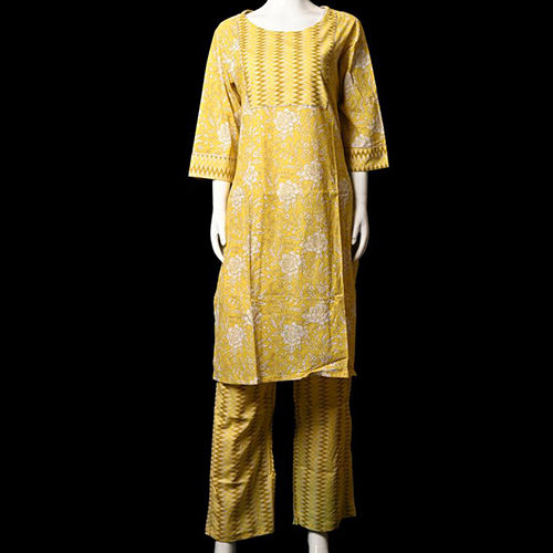 Yellow Top And Bottom Kurti Set