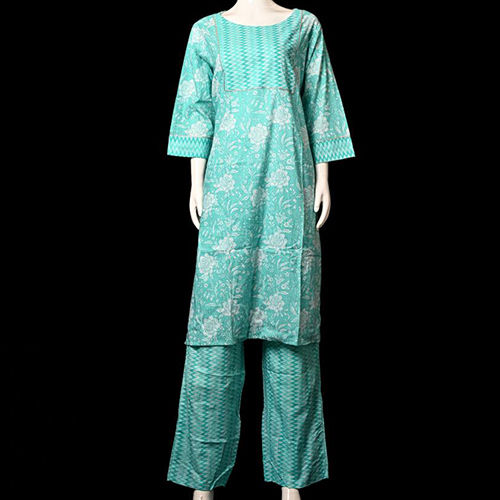 Washable Sky Blue Top And Bottom Kurti Set