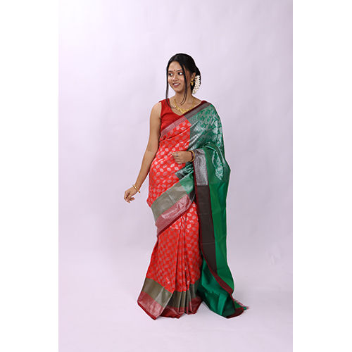 Silk Carrot Red Kanjivaram Saree