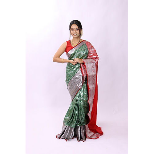 Silk Green Red Double Shade Kanjivaram Saree