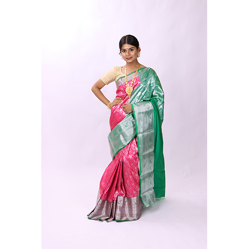 Shiny Pink Kanjivaram Silk Saree
