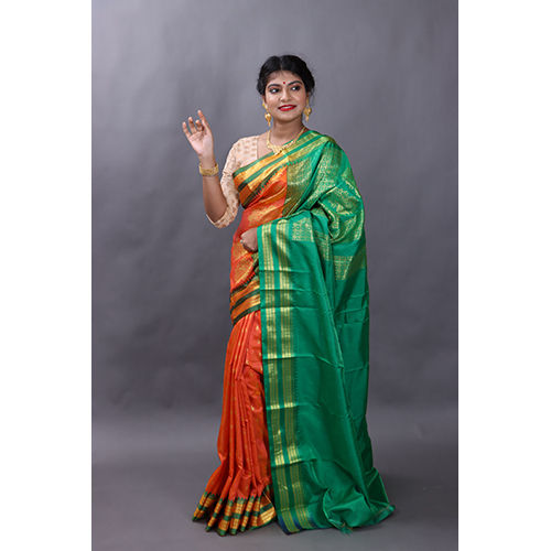 Saffron Kanjivaram Silk Saree