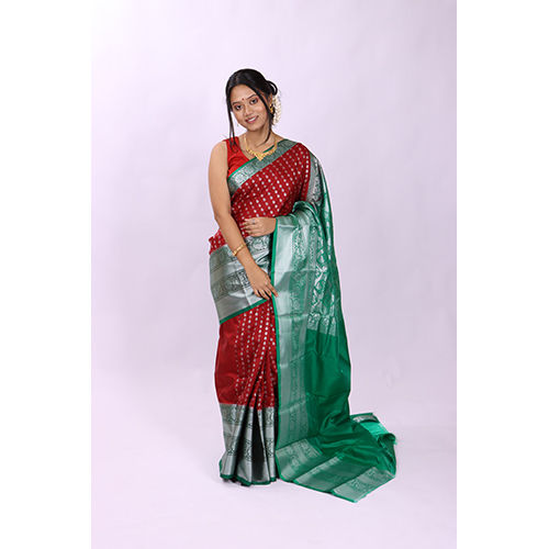 Maroon & Green Satin Georgette Heavy Thread Embroidered lace work Saree  with Embroidered Blouse | Party wear sarees, Fancy sarees, Saree designs