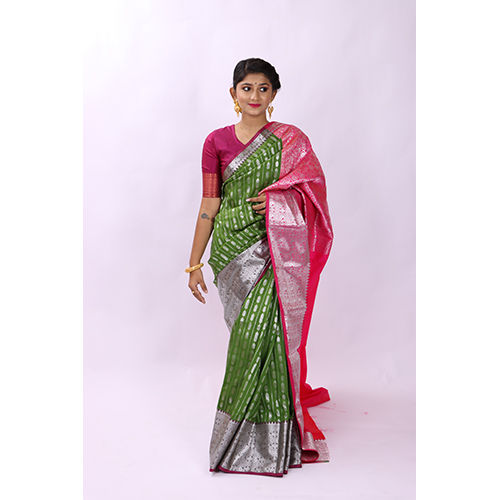 Silk Green Pink Double Shade Kanjivaram Saree