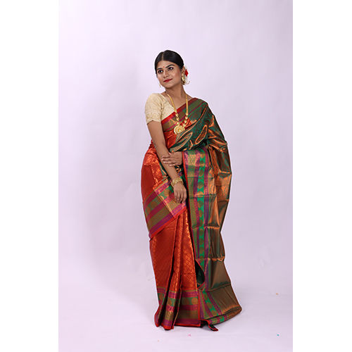 Multicolor Red Dual Tone Kanjivaram Silk Saree