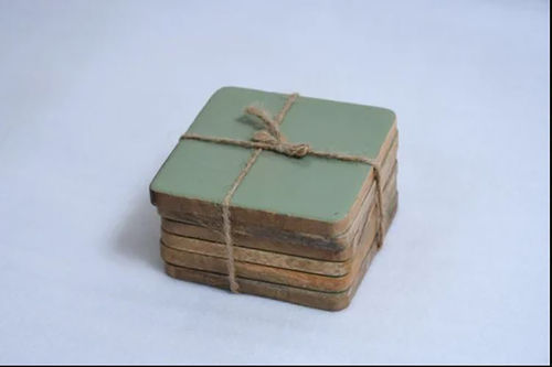 WOODEN COASTER DARK GREEN PRINTED