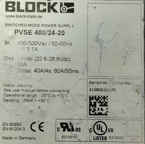 BLOCK PVSE 400/24-20 PRIMARY SWITCHED MODE