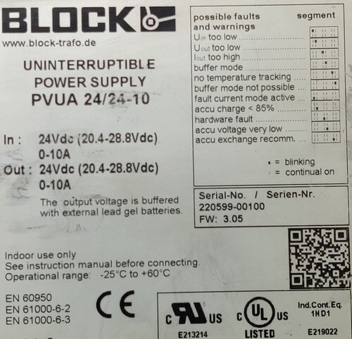 BLOCK PVUA 24/24-10 CHARGE AND CONTROL UNIT