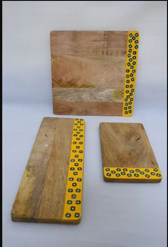 wooden Platter Yellow Print