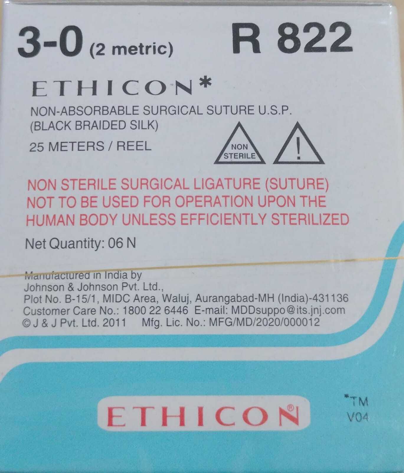 Ethicon Black Braided Silk Reels - Non Sterile (R822)