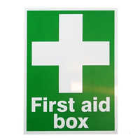 First Aid Box Sign Board - Aluminum , 12x12 Inches , Green-white Color , Waterproof Material, Clear 'cross' Symbol For Immediate Medical Guidance