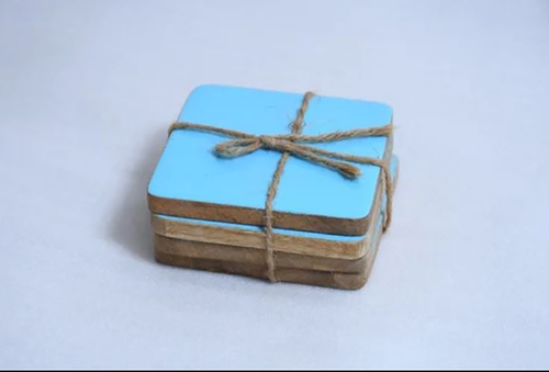 WOODEN COASTER BLUE PRINTED