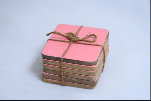 WOODEN COASTER PINK PRINT