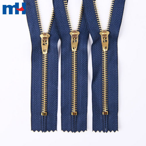 Brass Zipper No.5 Metal Jeans Zipper Double Locked Zipper Closed-End Zipper Golden Brass Teeth Zipper