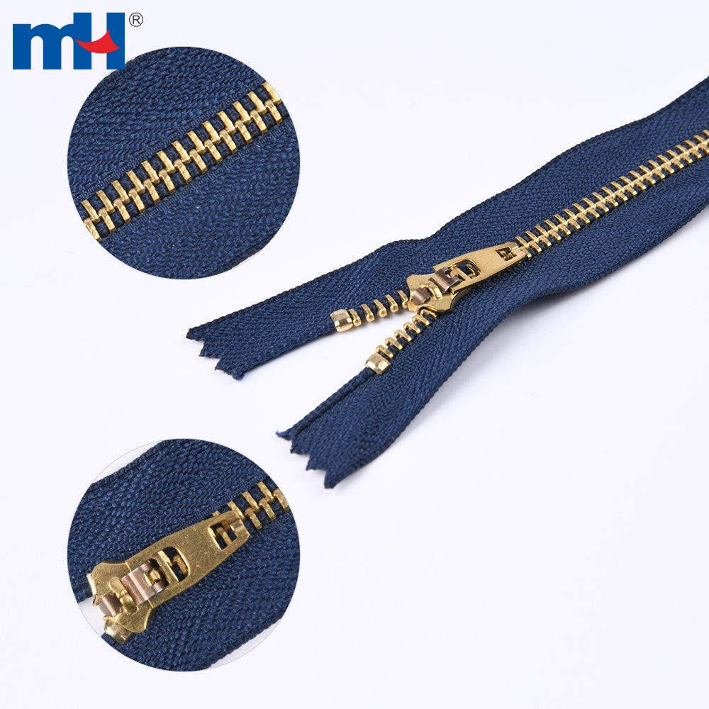 Brass Zipper No.5 Metal Jeans Zipper Double Locked Zipper Closed-End Zipper Golden Brass Teeth Zipper