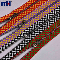 Yarn-Dyed Zipper No. 5 Metal Zipper Checkered Tape Zipper Brass Silver Teeth Zipper