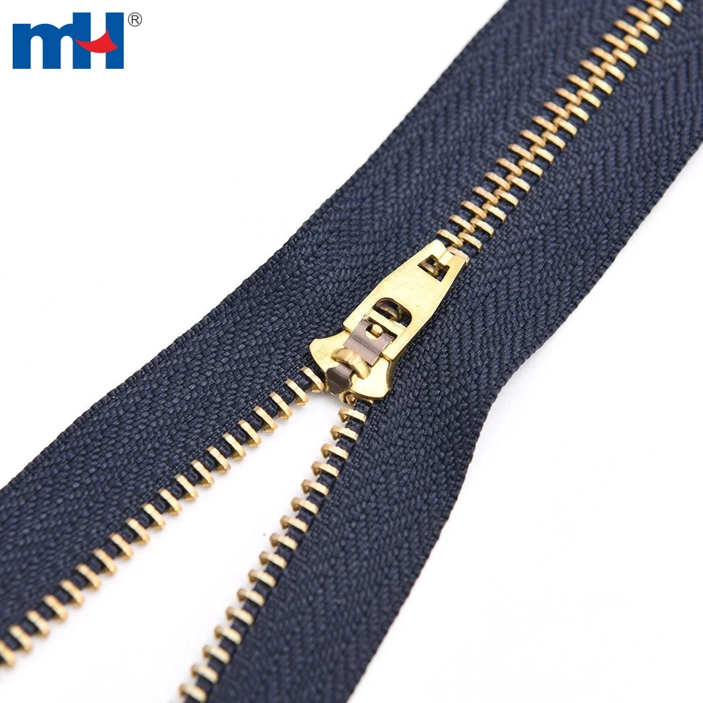 Brass Jean Zipper Non-Separating Zip No.4 Closed-End Metal Zipper Gold and Silver Teeth Zipper