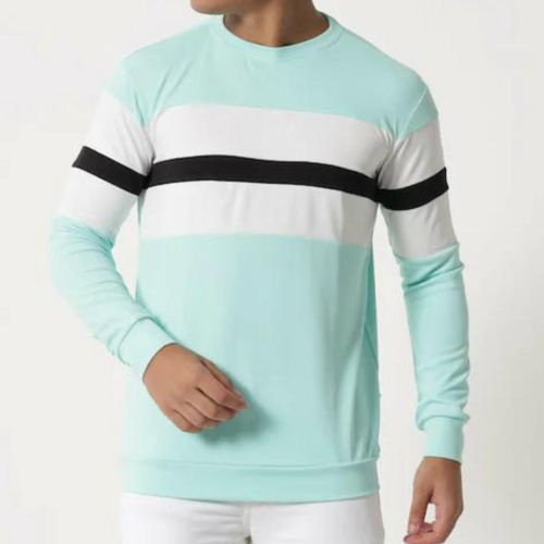 Buy Men Light Blue Color Block Polyester T-Shirt