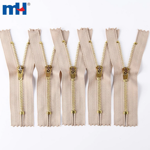 No.4 Metal Zipper Double Lock Brass Zipper Close-End Brass Zipper for Handbag Purse Zip Wholesale