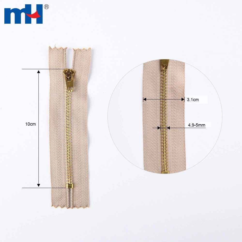 No.4 Metal Zipper Double Lock Brass Zipper Close-End Brass Zipper for Handbag Purse Zip Wholesale