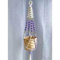 Macrame Pot Holder - 40 Inches , Cotton Material In Purple & White With Plain Dyed Pattern