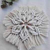 Mcs74 Macrame Table Coaster - Cotton Material, Set Of 4 Pieces | Crocheted Technique, Embroidered Pattern, Elegant White Color