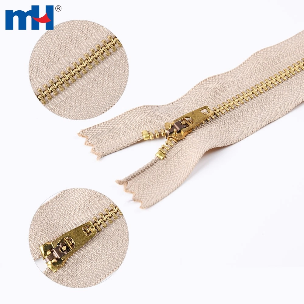 No.4 Metal Zipper Double Lock Brass Zipper Close-End Brass Zipper for Handbag Purse Zip Wholesale