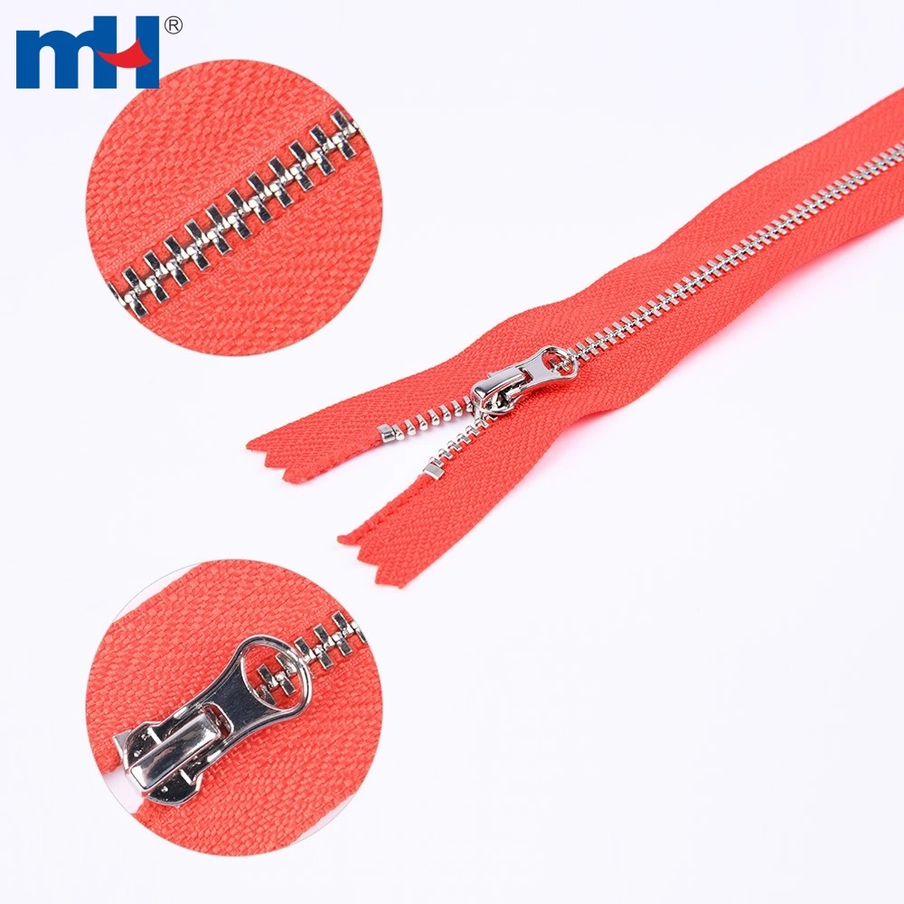 Aluminum Zipper 3 inch Metal Zipper with Colorful Tape Metal Zipper with Sliver Teeth Zipper