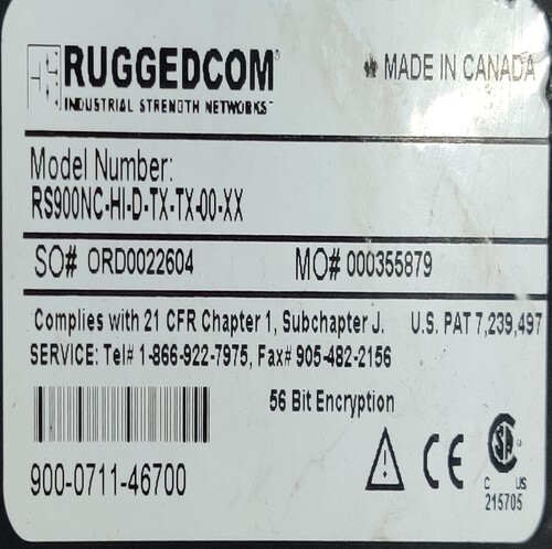 SIEMENS/RUGGEDCOM RS900NC-HI-D-TX-TX-00-XX ETHERNET SWITCH
