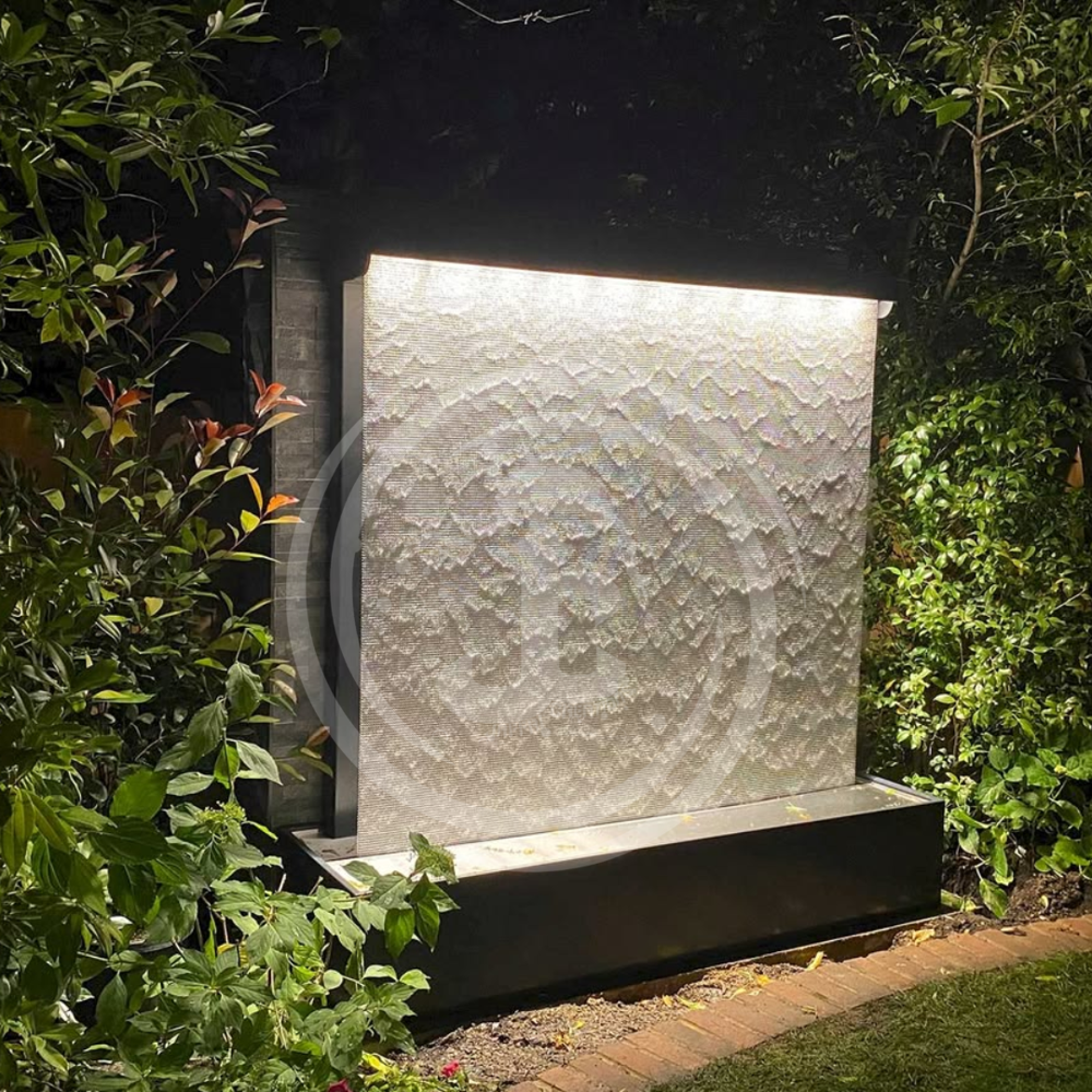 Glass Waterfall Fountain - Stainless Steel, 6'x4' Dimensions | Durable Structure, LED Lighting, Easy Installation, Relaxing Ambiance