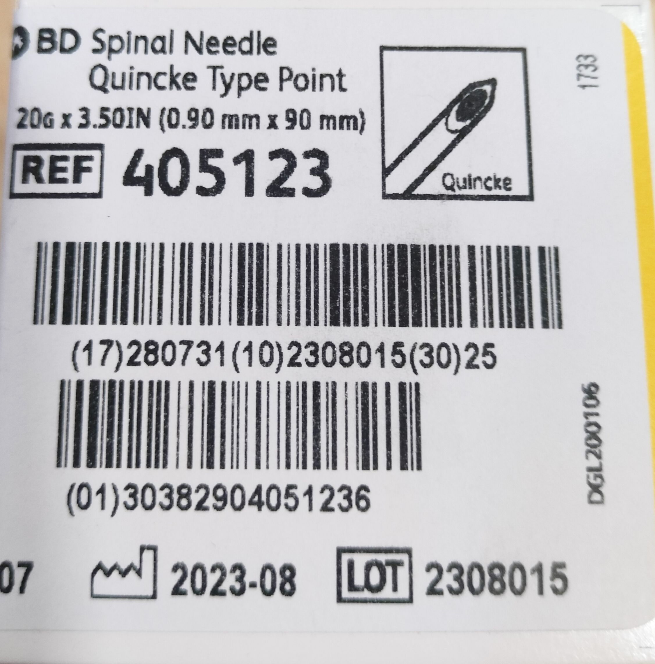 BD Spinal Needle quincke type point 26 G