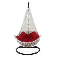 Hanging Basket Swing Chair - Poly Nylon & Iron Frame, 38 Inch Black-brown Faux Rattan | Weather Resistant, Indoor/outdoor Use, Easy To Clean, Luxury Comfort