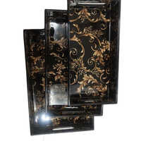 Wooden Tray Set - High Quality Wood, Various Sizes Available | Elegant Brown Finish With Intricate Gold Floral Design