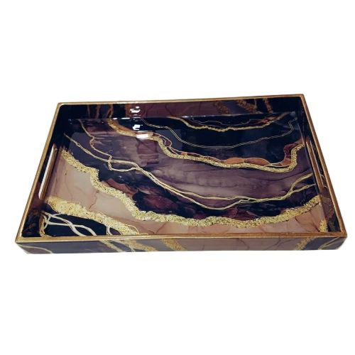 Brown Wooden Mdf Rectangular Tray Set Of 3