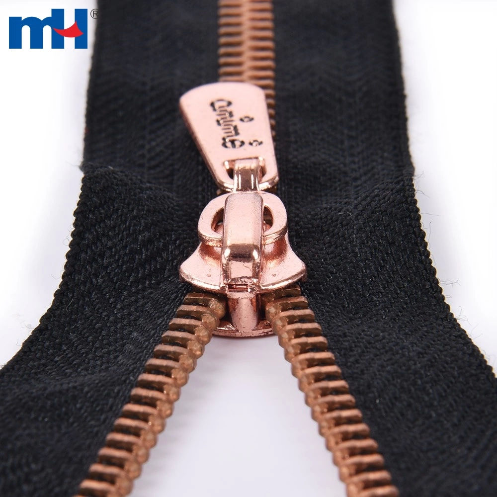 Closed-End Zipper Metal Brass Zipper with Rose Gold Teeth 5 inch Copper Zipper for Garment Pocket Bag