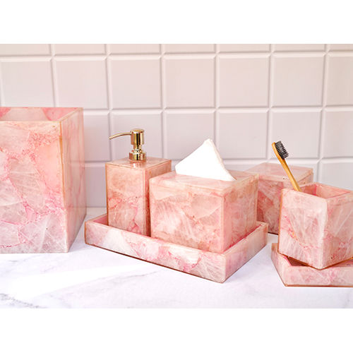 Satin Pink Quartz Bathroom Accessories Set