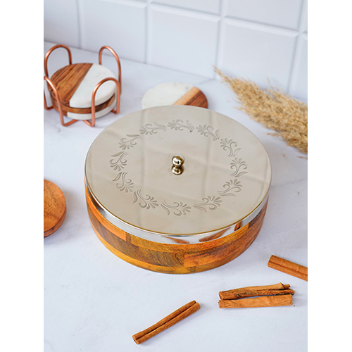 Wooden Stainless Steel Masala Box