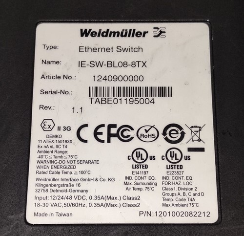 WEIDMULLER IE-SW-BL08-8TX ETHERNET SWITCH