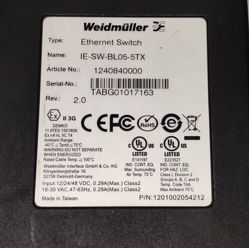 WEIDMULLER IE-SW-BL05-5TX ETHERNET SWITCH
