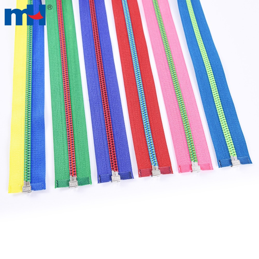 Reinforced Plastic Zipper 5 inch Resin Zipper Colorful Zipper with Multicolor Teeth and Zipper slider