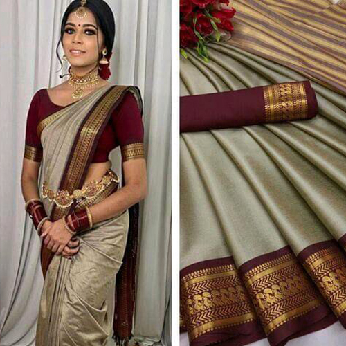Pure Mercerised Cotton Silk with Mehroon Boader Saree