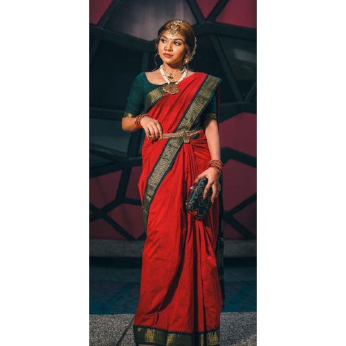 Different Available Red Color Pure Mercerised Cotton Silk Saree