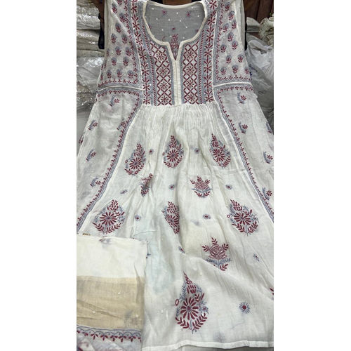 Ladies Soft Mul Chanderi Chikan Gown And Dupatta Set