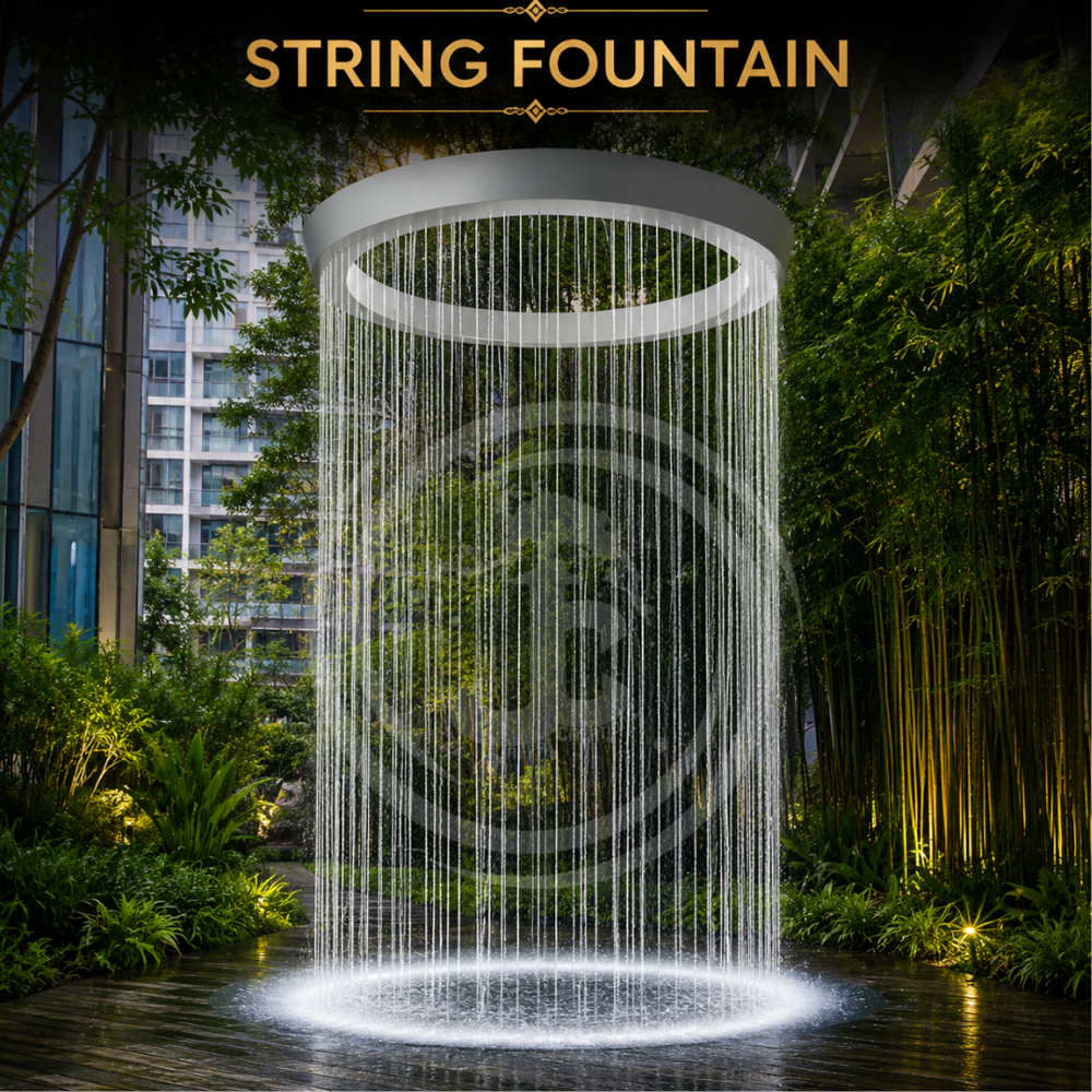 String Fountain - GI Pipe & FRP Material, 8 Feet Height & 2 Feet Diameter | 4 LED Lights, 3W Each, A++ Grade Indoor Aesthetic Decor