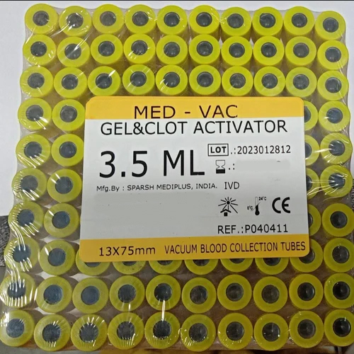 3.5ml Gel And Clot Activator Tube - Plastic Material, Yellow Color | Portable Design for Efficient Blood Collection