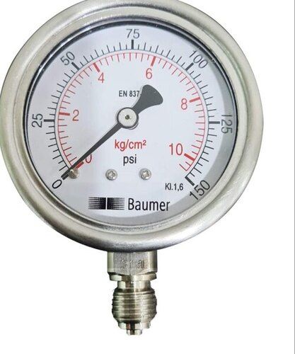 Baumer Pressure Gauge - Stainless Steel, Black Color, 2 kg Weight | High Accuracy, User-Friendly Display, Versatile for Various Applications