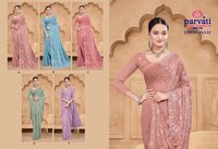 Jarkan Work Fancy Georgette Saree For Reception Function-16858 - Color: Peach