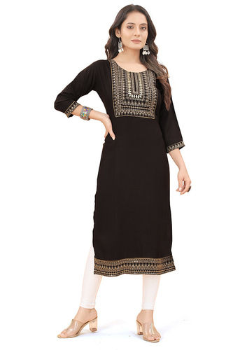 Black Color Rayon Embroidered work Kurti